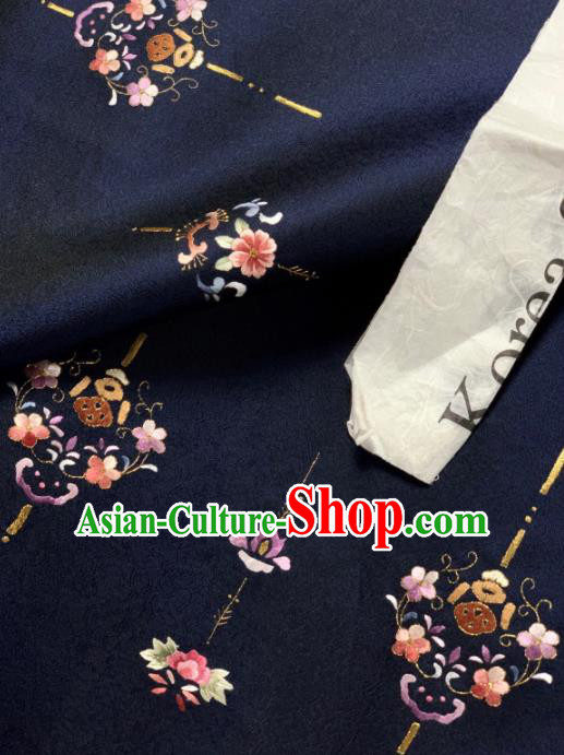 Chinese Classical Peach Flowers Pattern Design Navy Silk Fabric Asian Traditional Hanfu Brocade Material Chinese Classical Peach Flowers Pattern Design Navy Silk Fabric Asian Traditional Hanfu Brocade Material
