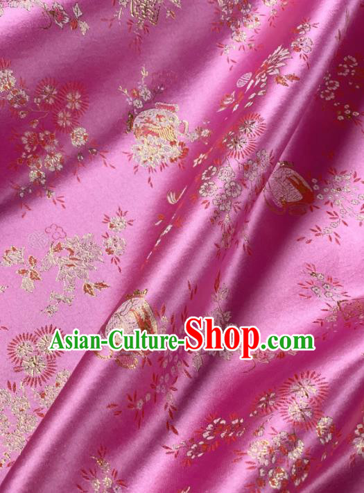 Chinese Classical Flowers Pattern Design Pink Silk Fabric Asian Traditional Hanfu Brocade Material