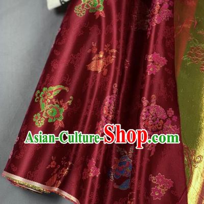 Chinese Classical Plum Blossom Pattern Design Purplish Red Silk Fabric Asian Traditional Hanfu Brocade Material