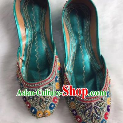 Asian India Traditional Embroidered Leaf Green Shoes Indian Handmade Shoes for Women