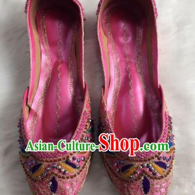 Asian India Traditional Embroidered Leaf Rosy Shoes Indian Handmade Shoes for Women