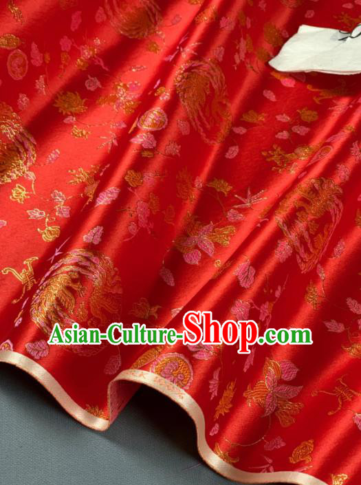 Chinese Classical Phoenix Bamboo Pattern Design Red Silk Fabric Asian Traditional Hanfu Brocade Material Chinese Classical Phoenix Bamboo Pattern Design Red Silk Fabric Asian Traditional Hanfu Brocade Material