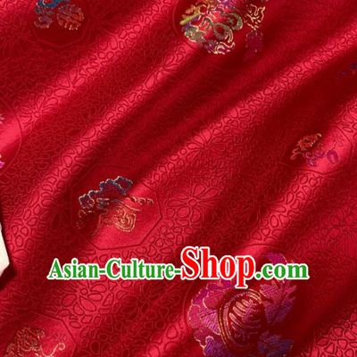 Chinese Classical Longevity Chrysanthemum Pattern Design Red Silk Fabric Asian Traditional Hanfu Brocade Material