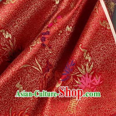 Chinese Classical Bamboo Chrysanthemum Pattern Design Red Silk Fabric Asian Traditional Hanfu Brocade Material
