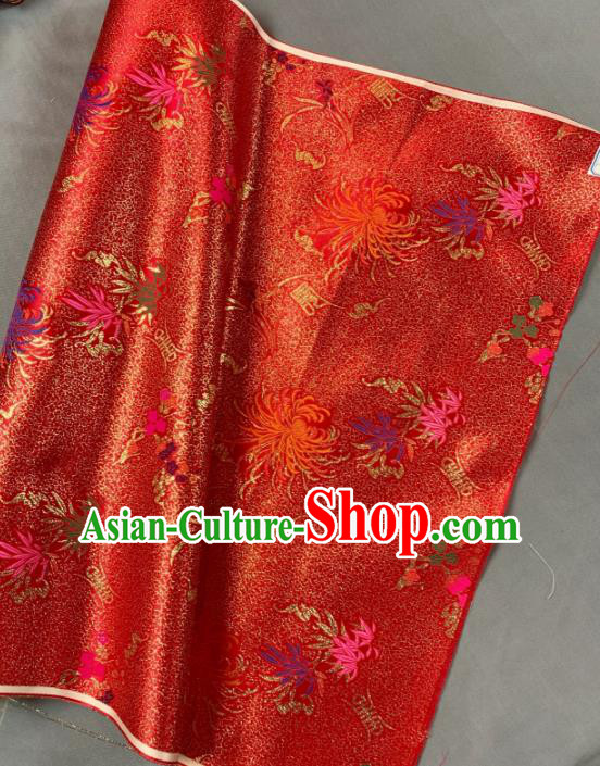 Chinese Classical Bamboo Chrysanthemum Pattern Design Red Silk Fabric Asian Traditional Hanfu Brocade Material Chinese Classical Bamboo Chrysanthemum Pattern Design Red Silk Fabric Asian Traditional Hanfu Brocade Material