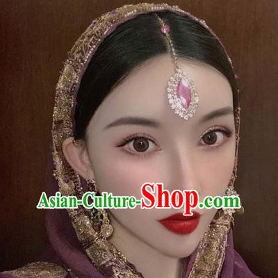 India Traditional Pink Eyebrows Pendant Asian Indian Handmade Hair Accessories for Women