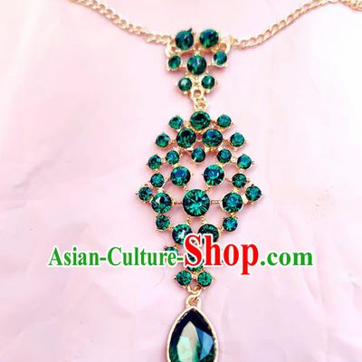 India Traditional Green Crystal Eyebrows Pendant Asian Indian Handmade Hair Accessories for Women