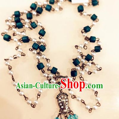India Traditional Green Beads Eyebrows Pendant Asian Indian Handmade Hair Accessories for Women