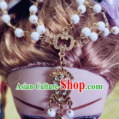 India Traditional White Beads Eyebrows Pendant Asian Indian Handmade Hair Accessories for Women