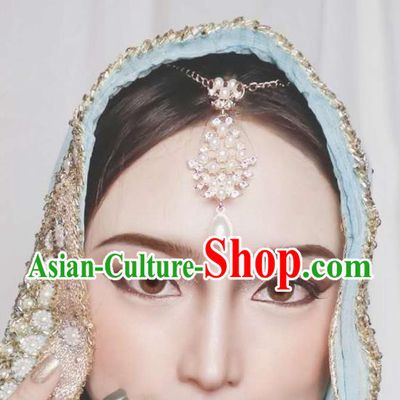 India Traditional Crystal Eyebrows Pendant Asian Indian Handmade Hair Accessories for Women