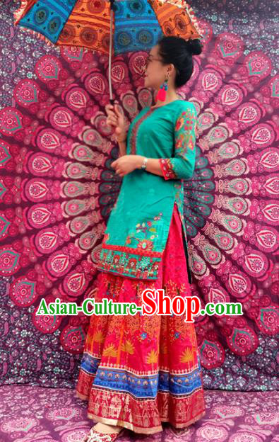 Asian India Traditional Folk Dance Punjab Dress Indian Embroidered Costumes for Women Asian India Traditional Folk Dance Punjab Dress Indian Embroidered Costumes for Women