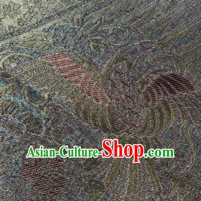 Asian Japanese Traditional Phoenix Pattern Design Brown Brocade Fabric Silk Fabric Tapestry Satin