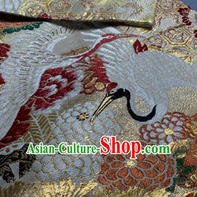 Asian Japanese Traditional Crane Peony Pattern Design Brocade Fabric Silk Fabric Tapestry Satin