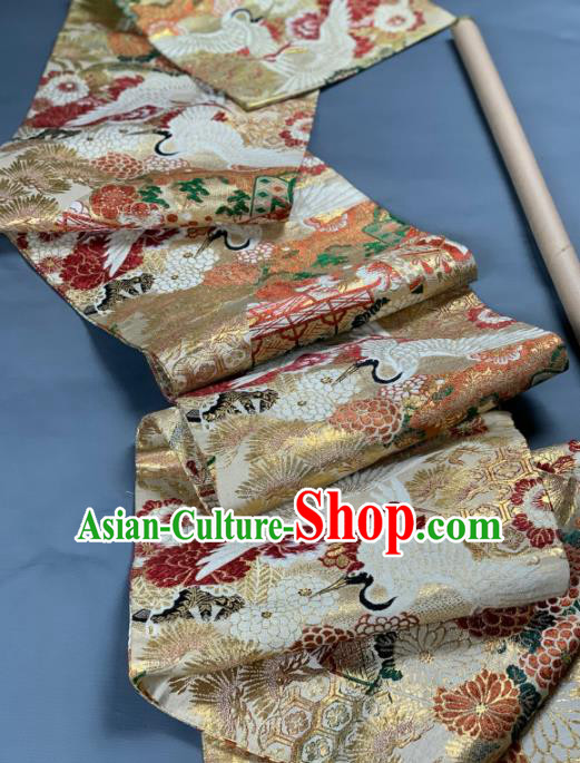 Asian Japanese Traditional Crane Peony Pattern Design Brocade Fabric Silk Fabric Tapestry Satin Asian Japanese Traditional Crane Peony Pattern Design Brocade Fabric Silk Fabric Tapestry Satin