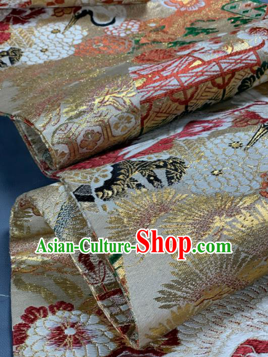 Asian Japanese Traditional Crane Peony Pattern Design Brocade Fabric Silk Fabric Tapestry Satin Asian Japanese Traditional Crane Peony Pattern Design Brocade Fabric Silk Fabric Tapestry Satin