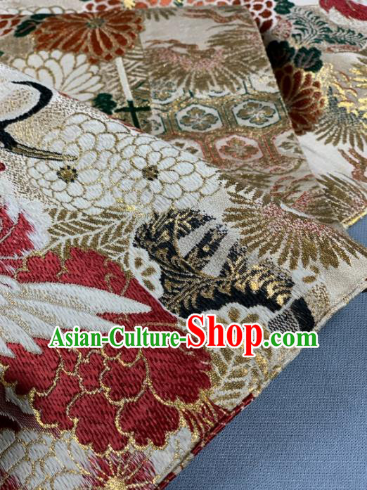Asian Japanese Traditional Crane Peony Pattern Design Brocade Fabric Silk Fabric Tapestry Satin Asian Japanese Traditional Crane Peony Pattern Design Brocade Fabric Silk Fabric Tapestry Satin