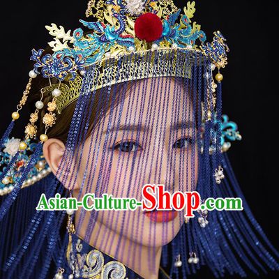 Traditional Chinese Wedding Cloisonne Phoenix Coronet Hairpins Headdress Ancient Princess Hair Accessories for Women