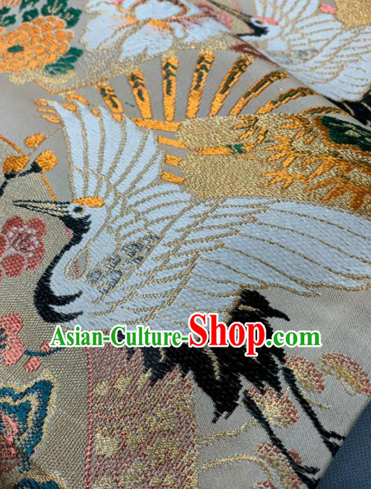 Asian Japanese Traditional Crane Plum Pattern Design Beige Brocade Fabric Silk Fabric Tapestry Satin Asian Japanese Traditional Crane Plum Pattern Design Beige Brocade Fabric Silk Fabric Tapestry Satin