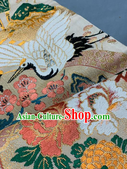 Asian Japanese Traditional Crane Plum Pattern Design Beige Brocade Fabric Silk Fabric Tapestry Satin Asian Japanese Traditional Crane Plum Pattern Design Beige Brocade Fabric Silk Fabric Tapestry Satin