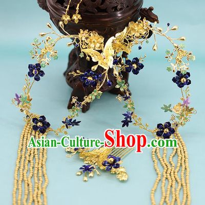 Traditional Chinese Wedding Brass Hair Comb Hairpins Headdress Ancient Bride Hair Accessories for Women