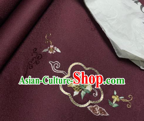 Asian Chinese Traditional Embroidered Pomegranate Pattern Design Wine Red Silk Fabric Hanfu Material Asian Chinese Traditional Embroidered Pomegranate Pattern Design Wine Red Silk Fabric Hanfu Material
