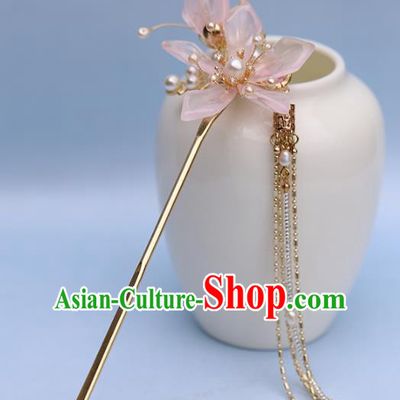 Traditional Chinese Handmade Pink Flower Hairpins Headdress Ancient Hanfu Hair Accessories for Women