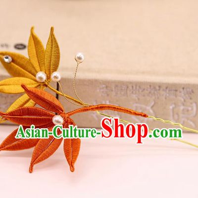 Traditional Chinese Handmade Maple Leaf Hairpin Headdress Ancient Hanfu Hair Accessories for Women