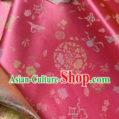 Asian Chinese Traditional Crane Pattern Design Rosy Brocade Fabric Silk Fabric Tapestry Satin