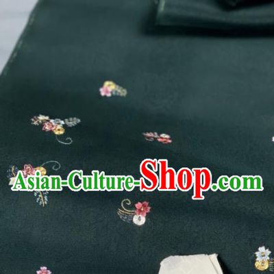Asian Chinese Traditional Embroidered Pattern Design Atrovirens Silk Fabric Hanfu Material
