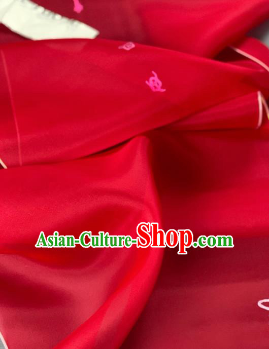 Asian Chinese Traditional Embroidered Pattern Design Red Silk Fabric Hanfu Material