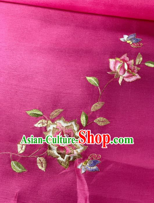 Asian Chinese Traditional Embroidered Flowers Pattern Design Rosy Silk Fabric Hanfu Material Asian Chinese Traditional Embroidered Flowers Pattern Design Rosy Silk Fabric Hanfu Material