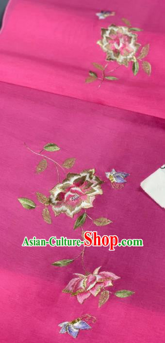 Asian Chinese Traditional Embroidered Flowers Pattern Design Rosy Silk Fabric Hanfu Material Asian Chinese Traditional Embroidered Flowers Pattern Design Rosy Silk Fabric Hanfu Material