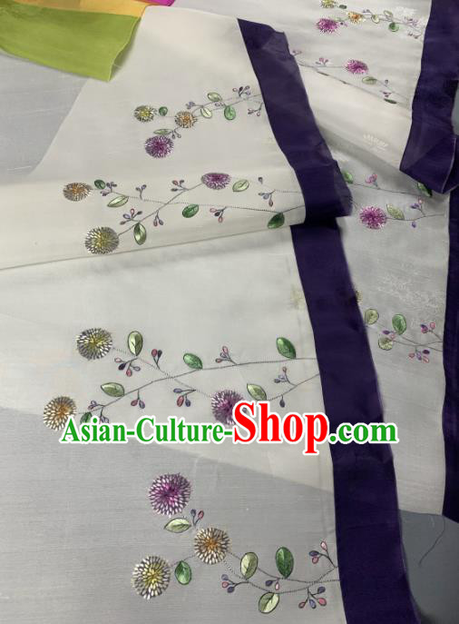 Asian Chinese Traditional Embroidered Dandelion Pattern Design White Silk Fabric Hanfu Material