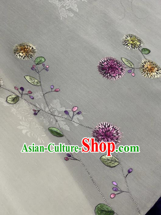 Asian Chinese Traditional Embroidered Dandelion Pattern Design White Silk Fabric Hanfu Material