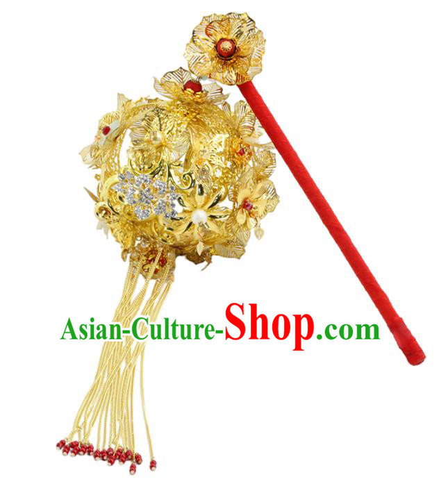 Traditional Chinese Wedding Prop Golden Lantern Ancient Bride Handmade Accessories for Women