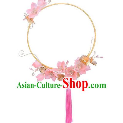 Traditional Chinese Handmade Pink Plum Blossom Fans Ancient Hanfu Wedding Palace Fan for Women