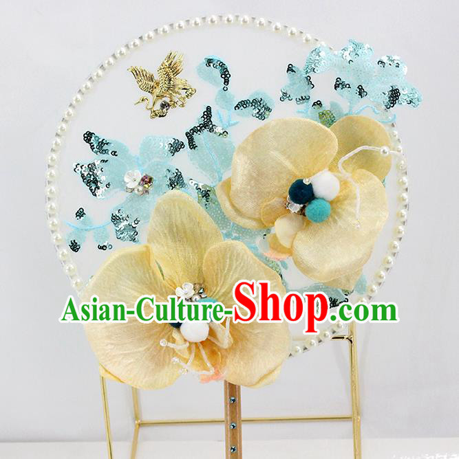 Traditional Chinese Handmade Phalaenopsis Round Fans Ancient Hanfu Wedding Palace Fan for Women Traditional Chinese Handmade Phalaenopsis Round Fans Ancient Hanfu Wedding Palace Fan for Women
