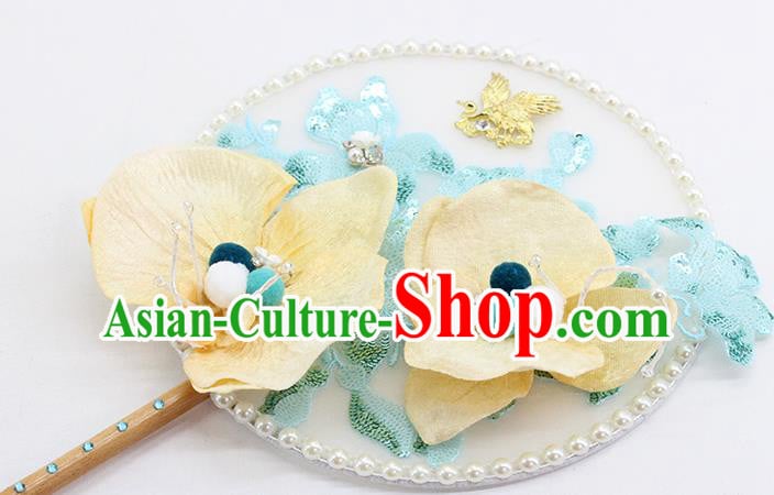 Traditional Chinese Handmade Phalaenopsis Round Fans Ancient Hanfu Wedding Palace Fan for Women Traditional Chinese Handmade Phalaenopsis Round Fans Ancient Hanfu Wedding Palace Fan for Women