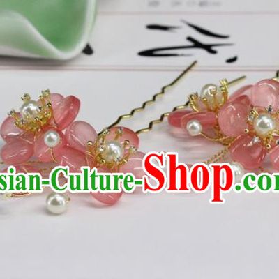 Traditional Chinese Handmade Pink Plum Flowers Hairpin Headdress Ancient Hanfu Hair Accessories for Women