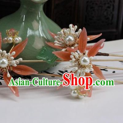 Traditional Chinese Handmade Pink Leaf Hairpin Headdress Ancient Hanfu Hair Accessories for Women
