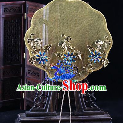 Traditional Chinese Handmade Cloisonne Phoenix Round Fans Ancient Hanfu Wedding Palace Fan for Women