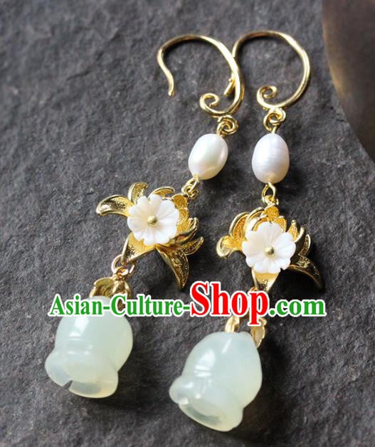 Traditional Chinese Handmade Jade Magnolia Earrings Ancient Hanfu Ear Accessories for Women Traditional Chinese Handmade Jade Magnolia Earrings Ancient Hanfu Ear Accessories for Women