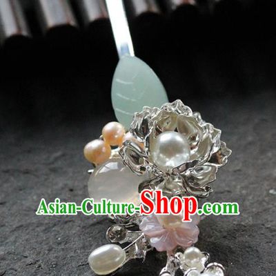 Traditional Chinese Handmade Chalcedony Hairpin Headdress Ancient Hanfu Hair Accessories for Women