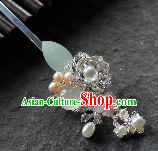 Traditional Chinese Handmade Chalcedony Hairpin Headdress Ancient Hanfu Hair Accessories for Women Traditional Chinese Handmade Chalcedony Hairpin Headdress Ancient Hanfu Hair Accessories for Women