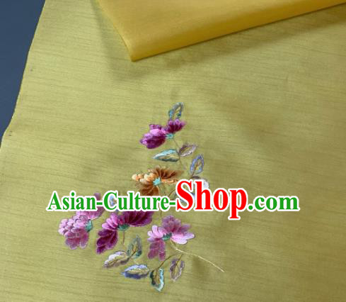 Chinese Traditional Embroidered Chrysanthemum Pattern Design Yellow Silk Fabric Asian Hanfu Material Chinese Traditional Embroidered Chrysanthemum Pattern Design Yellow Silk Fabric Asian Hanfu Material