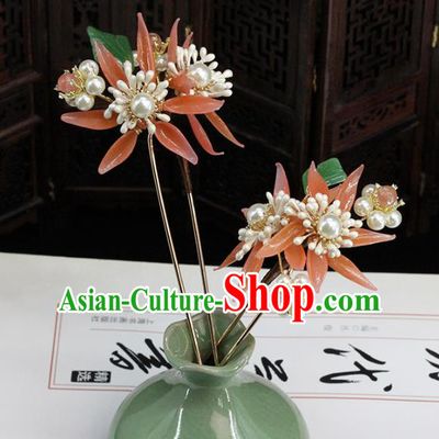 Traditional Chinese Handmade Pink Chrysanthemum Hairpin Headdress Ancient Hanfu Hair Accessories for Women