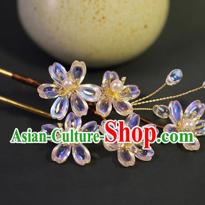 Traditional Chinese Handmade Glass Flower Hairpin Headdress Ancient Hanfu Hair Accessories for Women