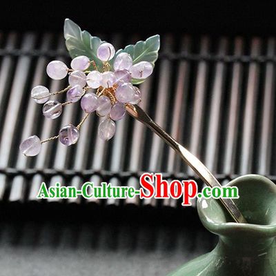 Traditional Chinese Handmade Amethyst Beads Hairpin Headdress Ancient Hanfu Hair Accessories for Women