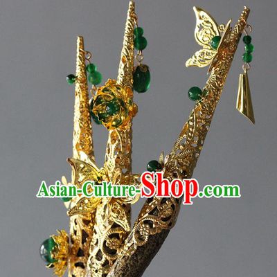Traditional Chinese Qing Dynasty Golden Butterfly Nail Wraps Ancient Court Queen Handmade Finger Accessories for Women