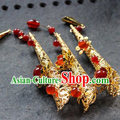 Traditional Chinese Qing Dynasty Agate Nail Wraps Ancient Court Queen Handmade Finger Accessories for Women